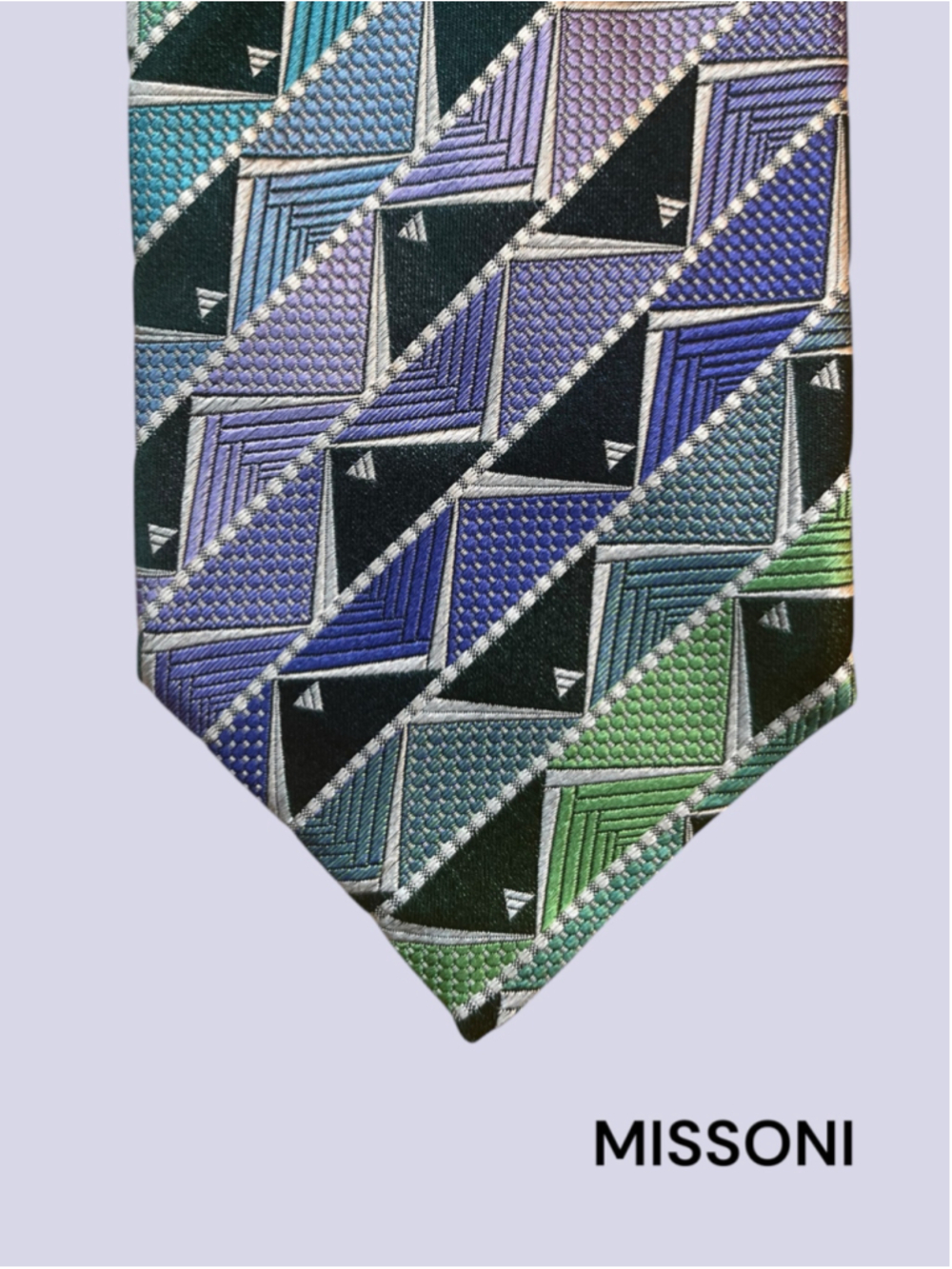 Missoni Geometric Silk Tie, Blue Green purple ITALY